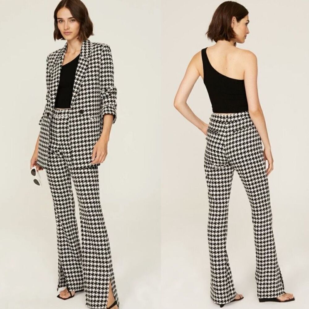 Anine Bing Jocelyn Kick Flare Houndstooth Trousers EU 36/US 4 Black/White